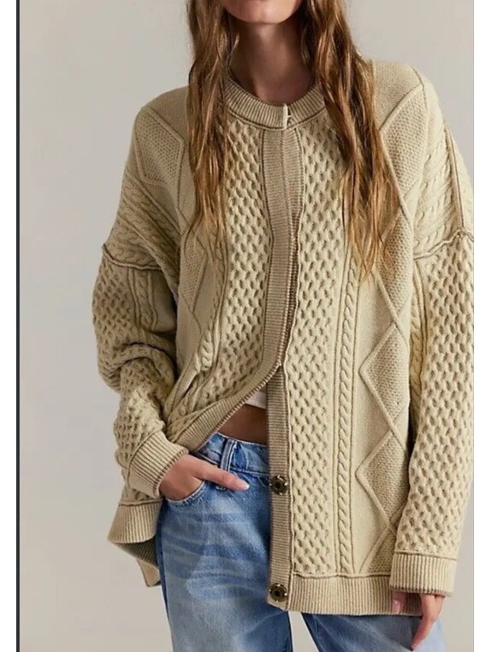 Free People We The Free Tennessee Cable Knit Cardigan Tan Brown Size XS $198